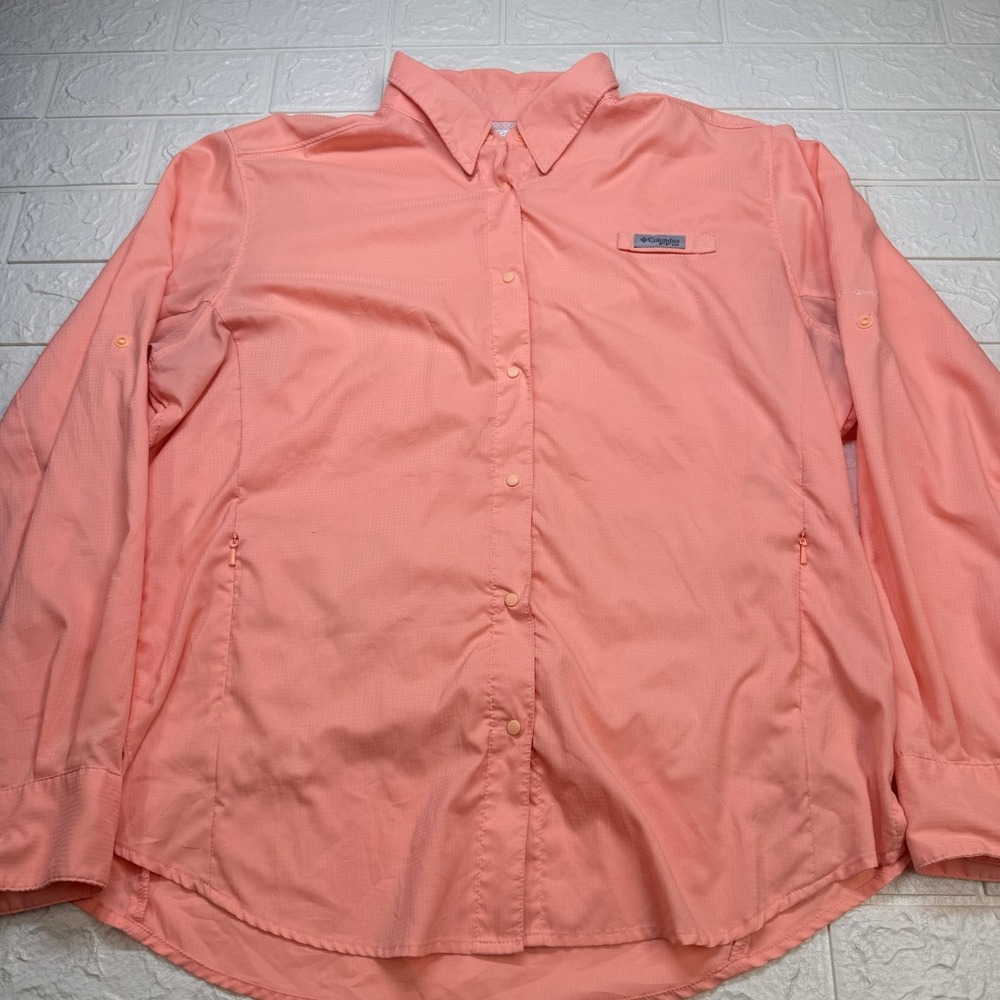Columbia PFG Windbreaker Jacket Womens XL Neon Orange Button Up Fishing Top